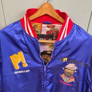 Inshallah P! Blue Satin Bomber Jacket with Red Trim Limited Edition Sean Price